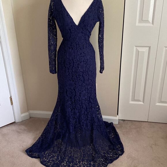 Lulus Natural Beauty Navy Blue Lace Long Sleeve Maxi Dress Size XS - Picture 4 of 13